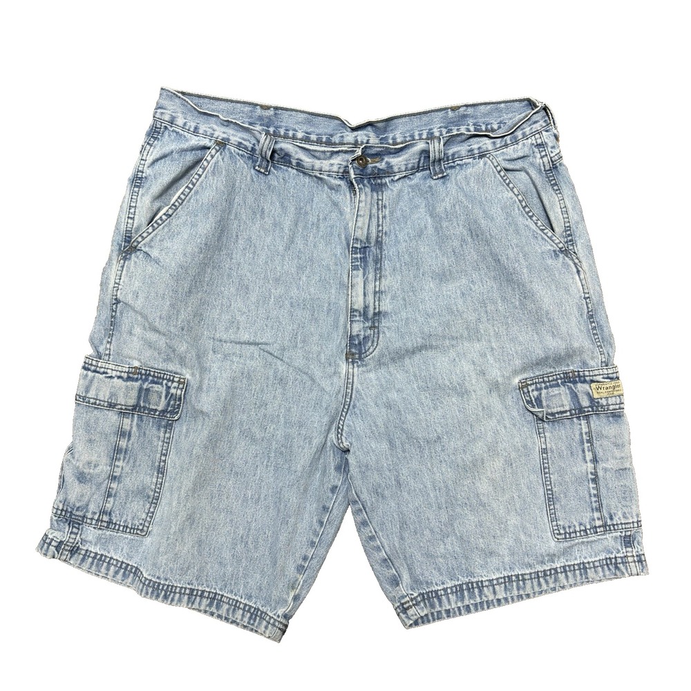 Vintage Y2K Wrangler Mens 40 Cargo Denim Shorts Blue Baggy Street Grunge Skater